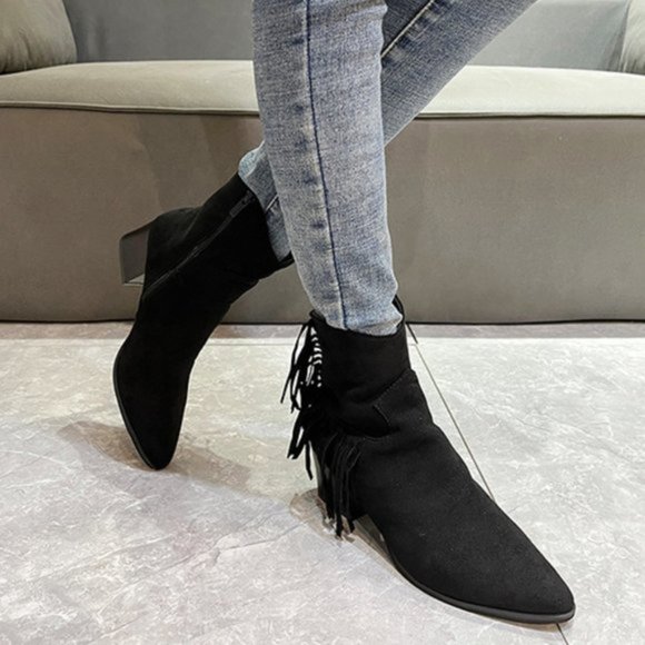 New Women suede fashion chunky mid-heel ankle boots Size 8 - Picture 6 of 8